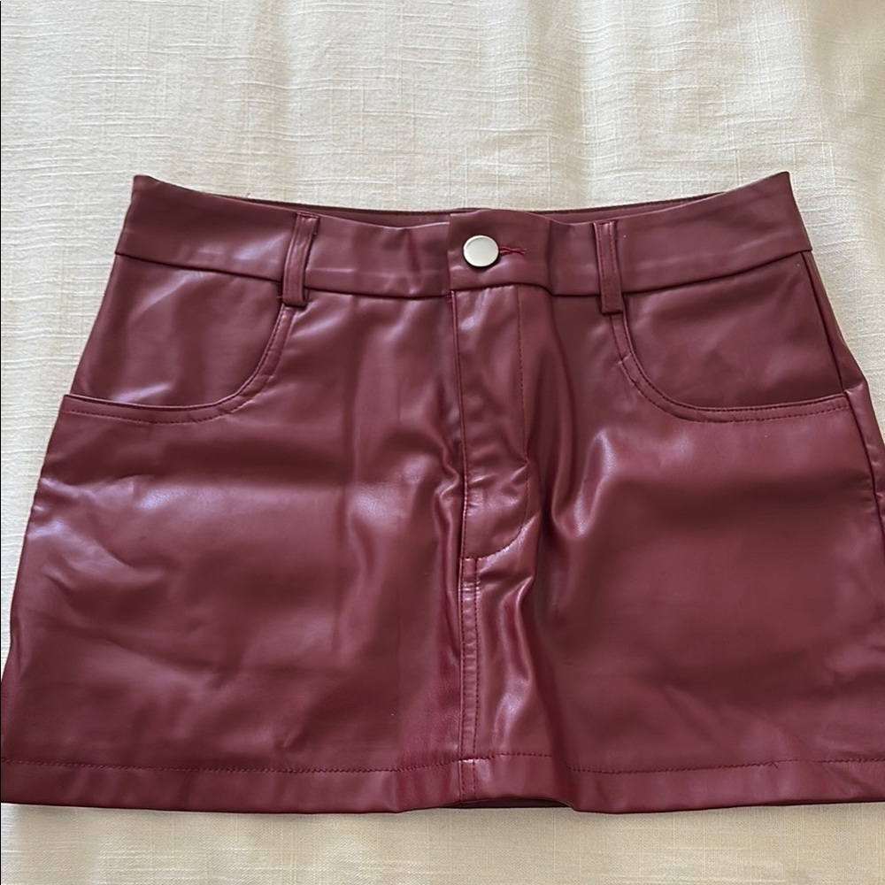 Edikted Burgundy Faux Leather Skirt